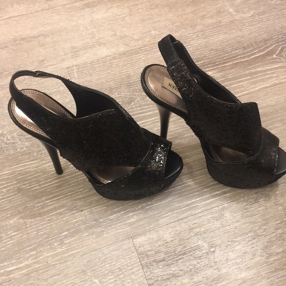 Steve Madden black glitter heels